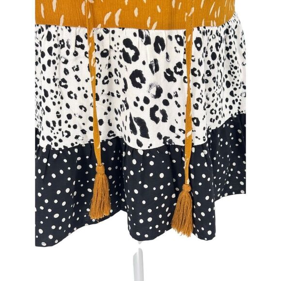 THML Women's Sleeveless Ruffle Peplum Top XS Tiered Animal Dot Print Boho Blouse - Picture 2 of 12